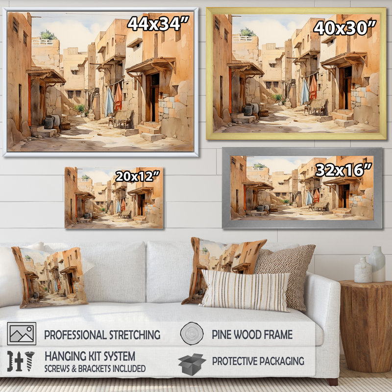 Village urbain, Sables de l'Égypte III - Égypte, art mural, Cadre flottant noir, H 16 po x l 32 po x P 1 po