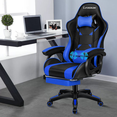 ELFORDSON Adjustable Ergonomic Faux Leather Swiveling PC & Racing Game Chair with Footrest