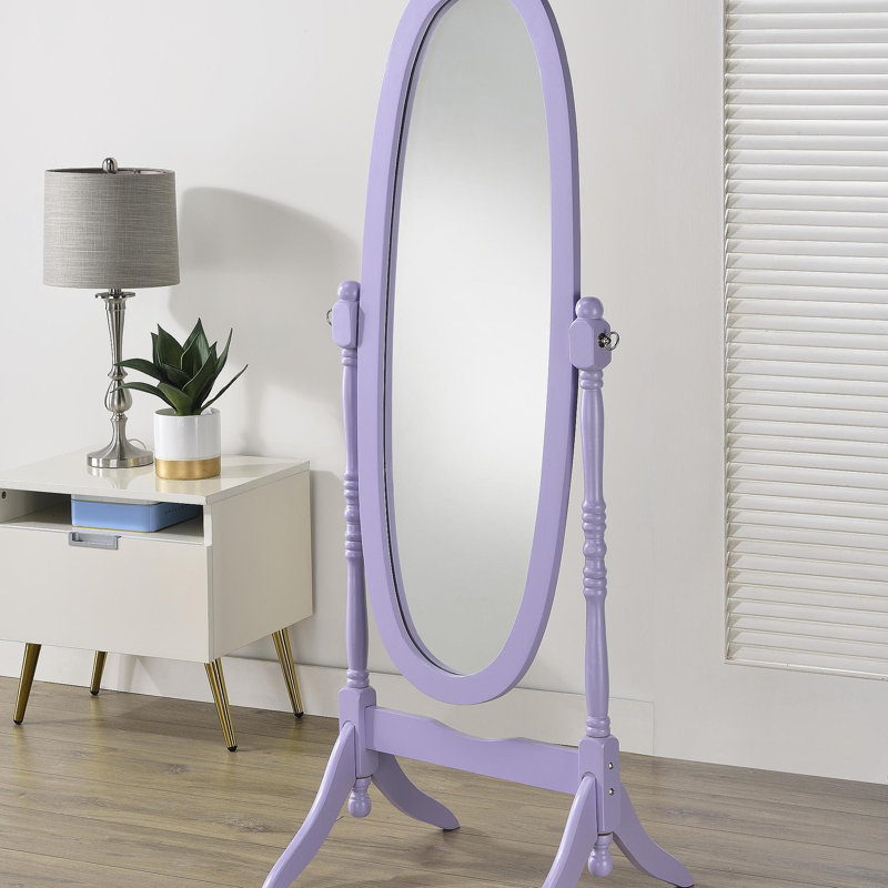 Miroir de plancher traditionnel en bois de style reine Anna, finition mauve