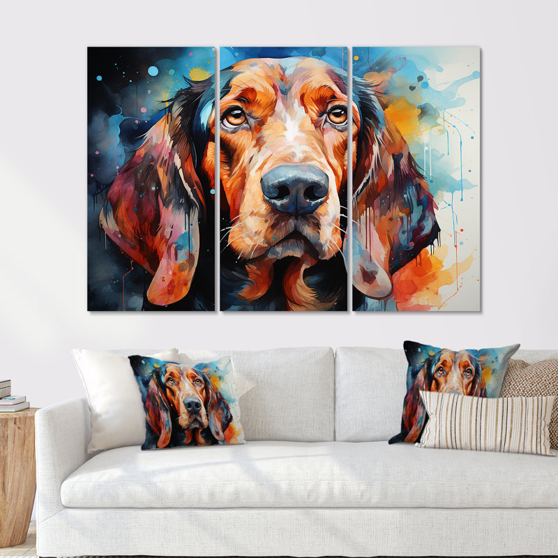 Chien, basset hound, ensemble d'art sur toile, H 32 po x l 48 po