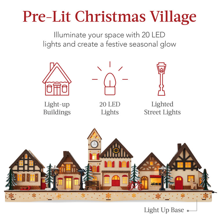 The Holiday Aisle Pre-Lit Wooden Christmas Village, Plug-In/Battery-Powered Winter Mantel Decor w/ 20 LED Lights The Holiday Aisle