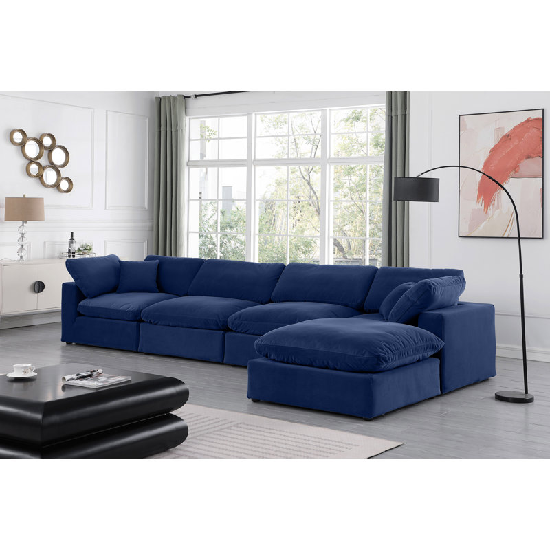 Canapé modulaire réversible en velours Hinesh, Velours bleu marine