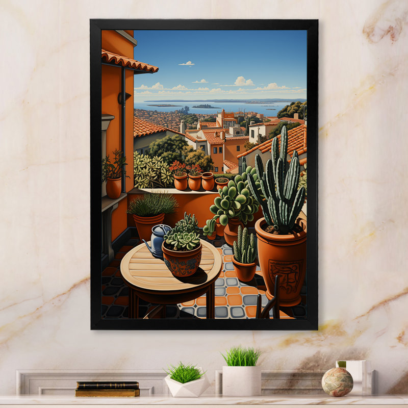 Espagne, Barcelone, Horizon I, art mural Espagne, Cadre simple noir, H 40 po x l 30 po x P 1,5 po