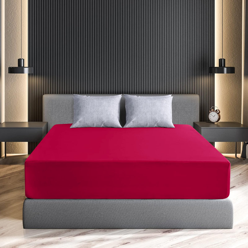 Lux Decor Soft Microfiber Bottom Sheets Upto 16 Inches Deep Pocket Fitted Sheet, California King, Burgundy