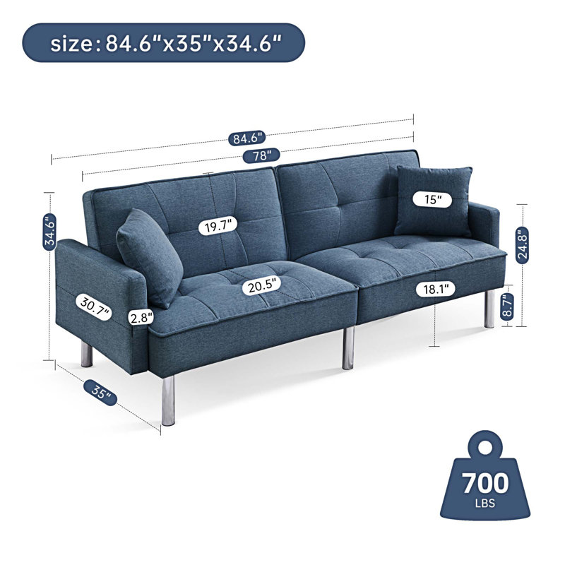 Lebreton Upholstered 84.6 " Fabric Sofa Bed, Blue Fabric