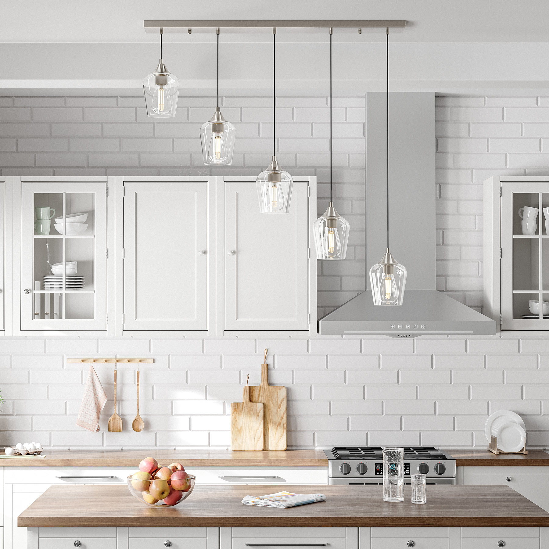 Latitude Run® 60-Watt 5 Light Cluster Pendant Light for Kitchen Island with Clear Glass Shade and 10"-55" Height | Wayfair