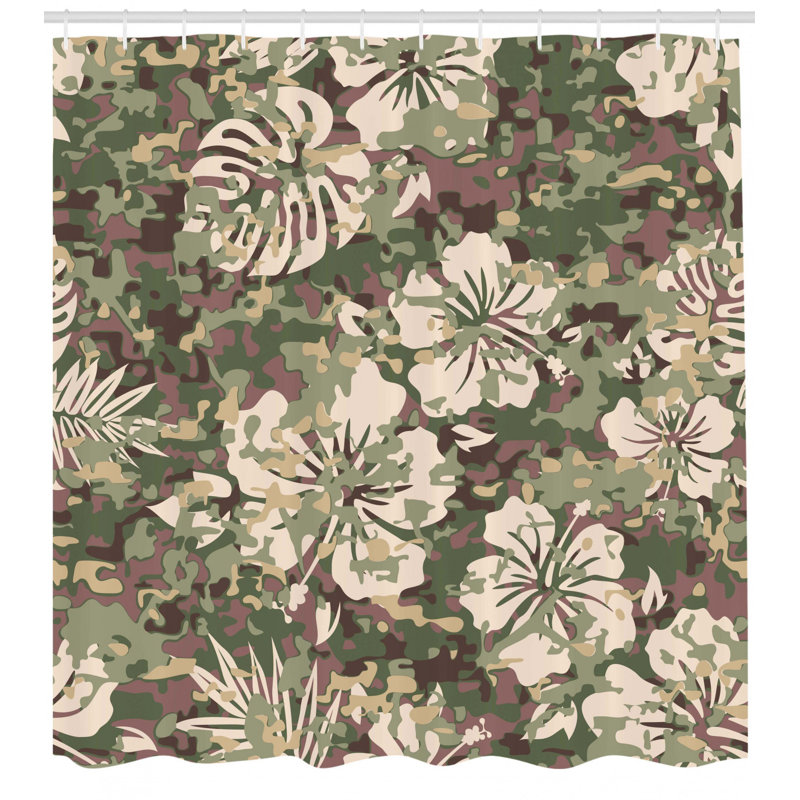 Ensemble de rideau de douche Camo + crochets, H 69 po x l 105 po
