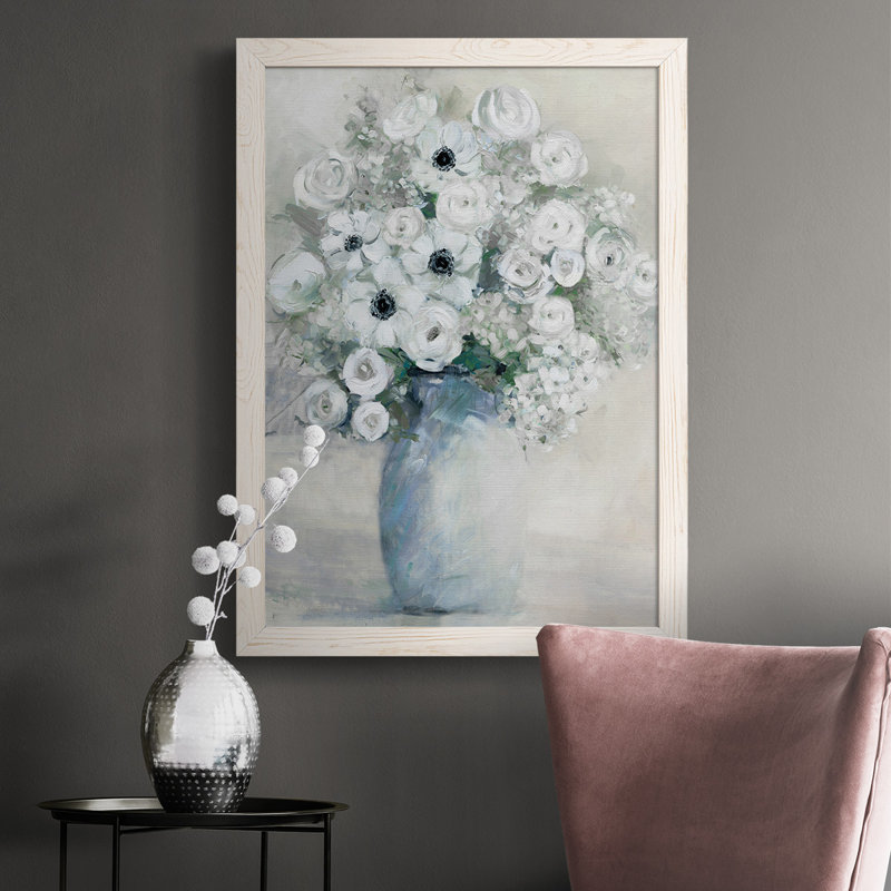 Andelain White Anemone Bouquet, reproduction d'art sur toile encadrée, Cadre blanc, H 37,5 po x l 27,5 po x P 1 po