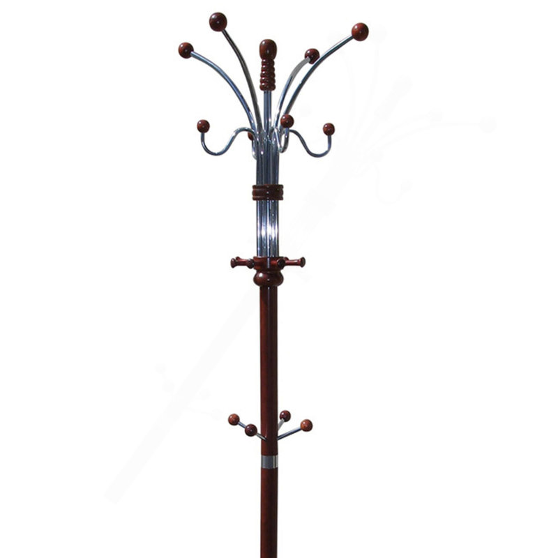 Portemanteaux 73 po de hauteur chrome et bois, finition cerisier, Cerisier