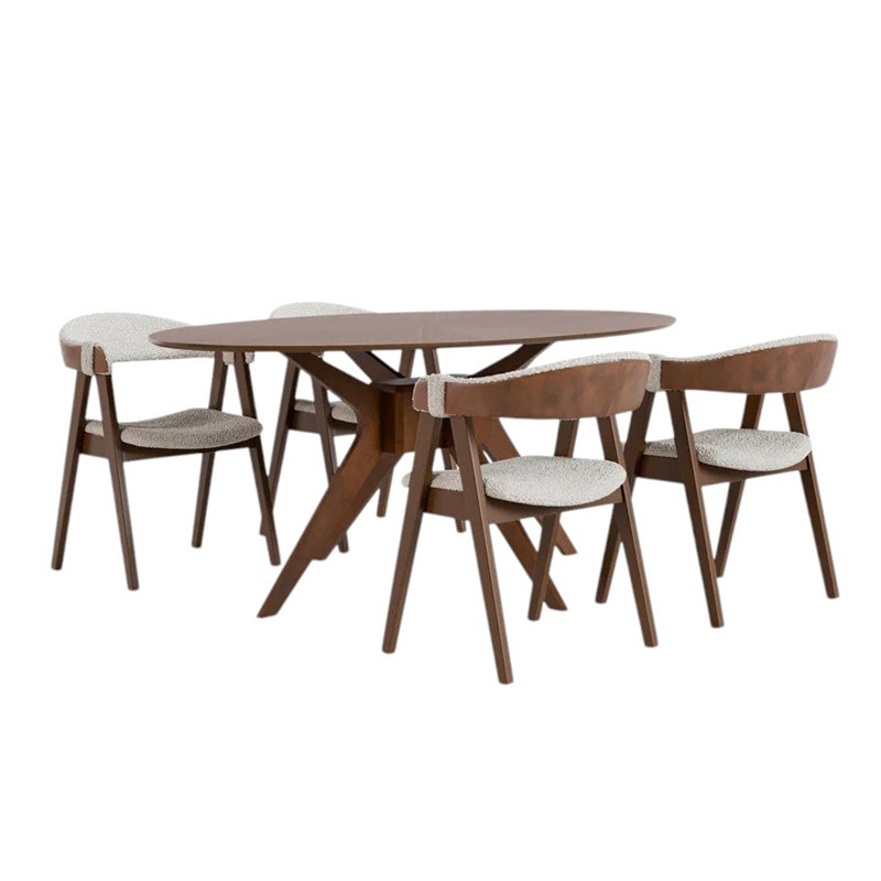 Ensemble de salle à manger 5 pièces ovale en bois en noyer et beige
