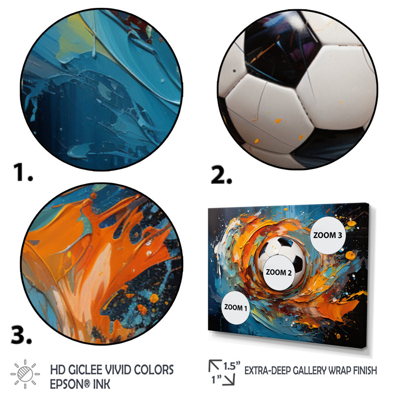 Soccer Ball Kaleidoscope I - Sports Canvas Art Print, 30" H x 40" W, Toile tendue