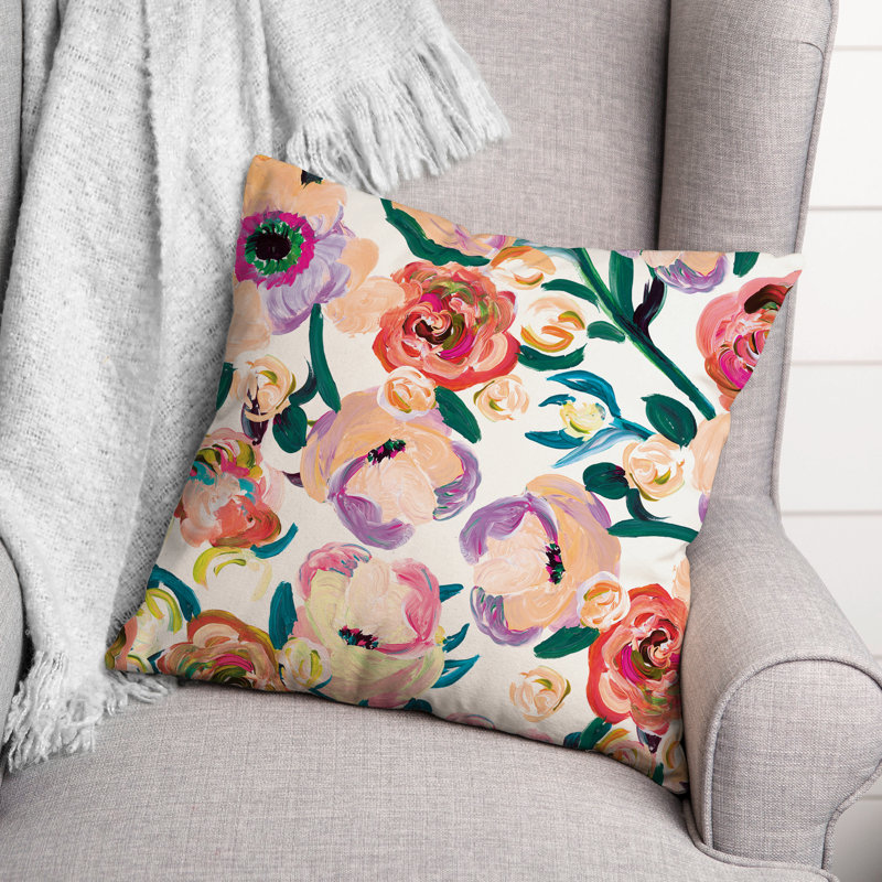 Housse et insert de coussin d'extérieur carré Painted Florals 3, Orange, 16 po x 16 po