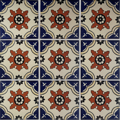 4.2" x 4.2" 9pcs TalaMex Calabria Mexican Clay Tile Handmade Talavera Backsplash Mosaic