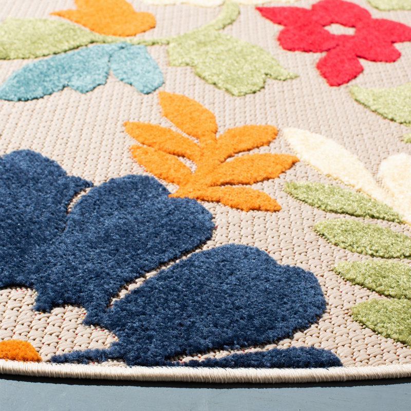 Longshore Performance Floral Indoor/Outdoor Area Rug, Square 6'7"
