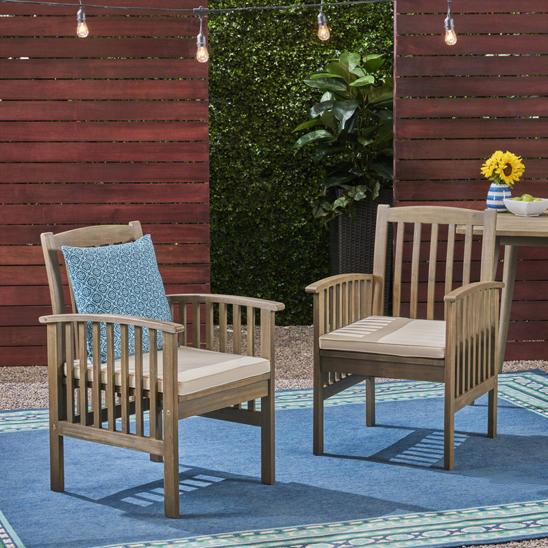 Outdoor Acacia Wood Armchair, Gray, Cream