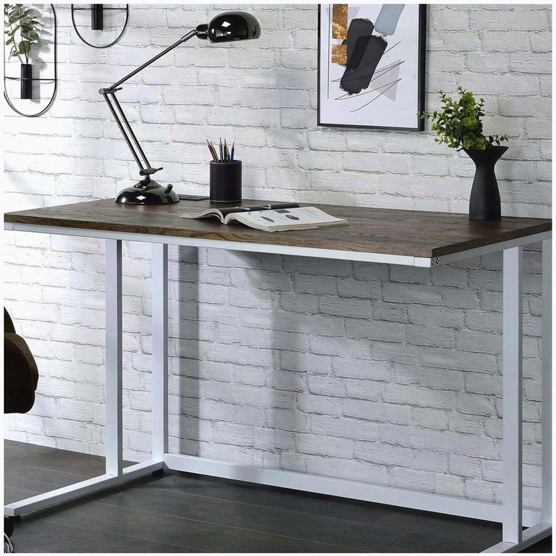 Bureau d'écriture en noyer et blanc avec port USB, Blanc