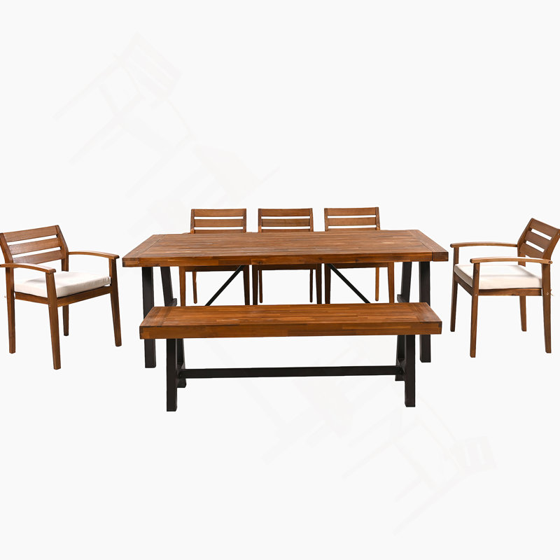 Outdoor Wood Dining Set For 7-8 Person, Outdoor Dining Furniture With Removable Cushions
