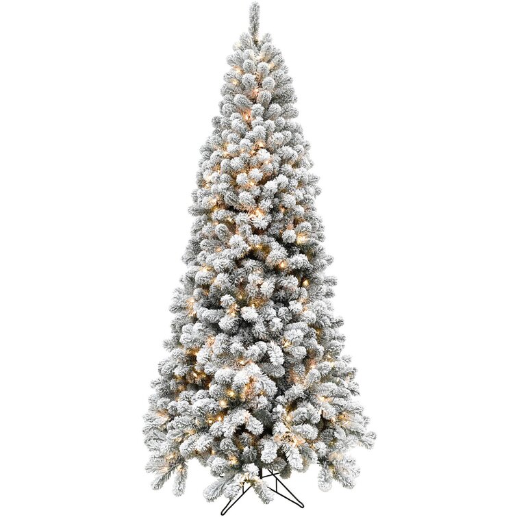 10FT Pre-Lit White Slim Pine Artificial Christmas Tree with Remote Control  and Metal Stand