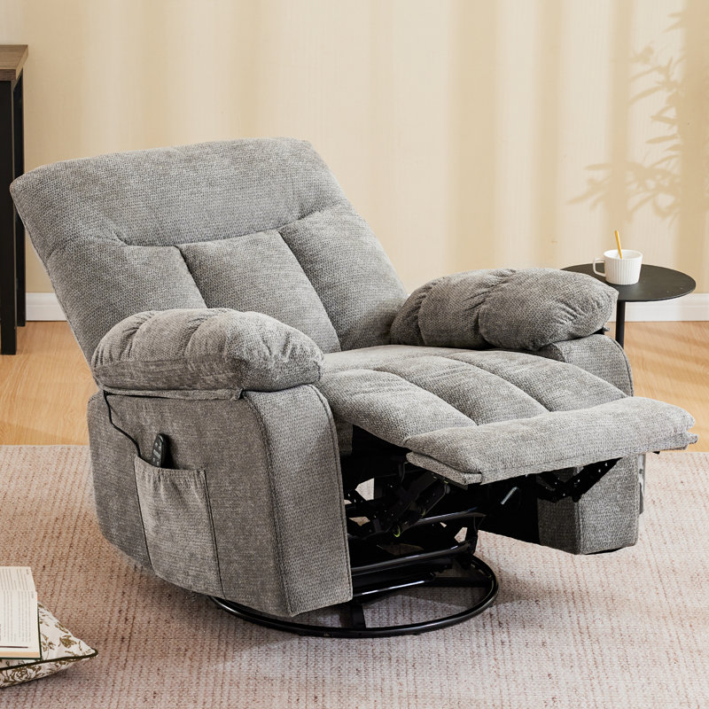 Elysium 36.2" Wide Upholstered Massage Recliner with Heat, Light Grey