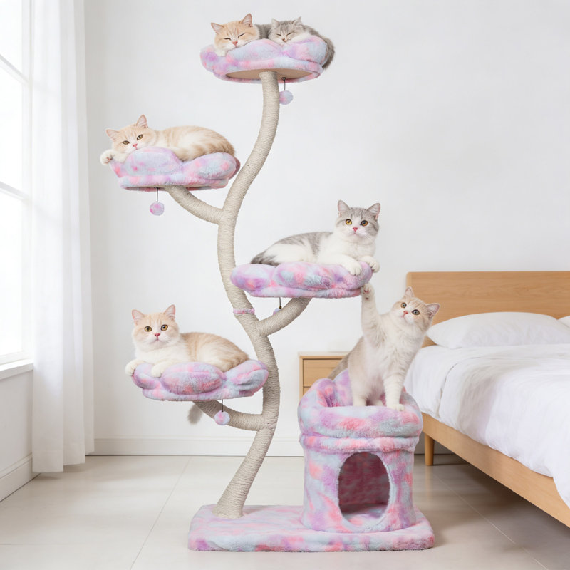 Tour pour arbre à chat avec lit pour chat et cachette, arbre à chat à 4 couches avec poteau à griffes, housses amovibles et lavables