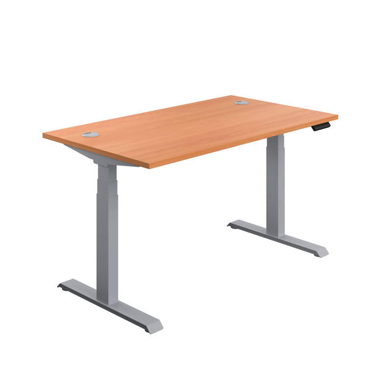 Bouton Adjustable Metal Base Standing Desk, Beech, Silver, 65cm H x 180cm W x 80cm D
