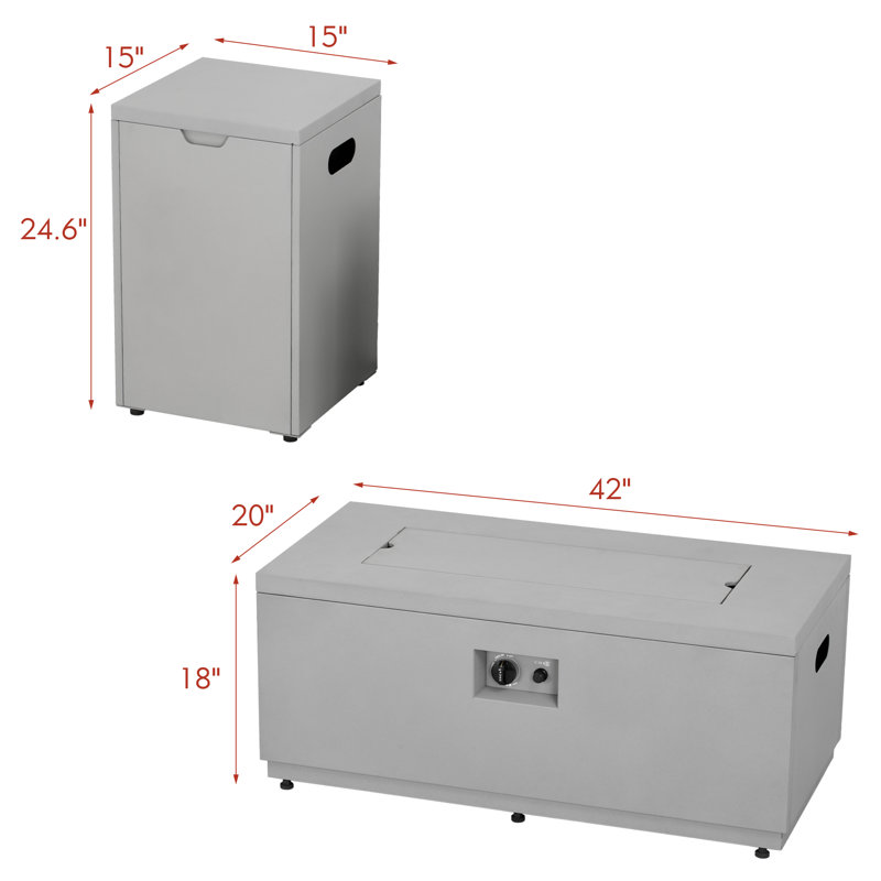 42 In. 60,000btu Fire Pit Propane Gas Fire Pit Table Rectangular Tabletop With Tank Cover In Faux Cement Gray