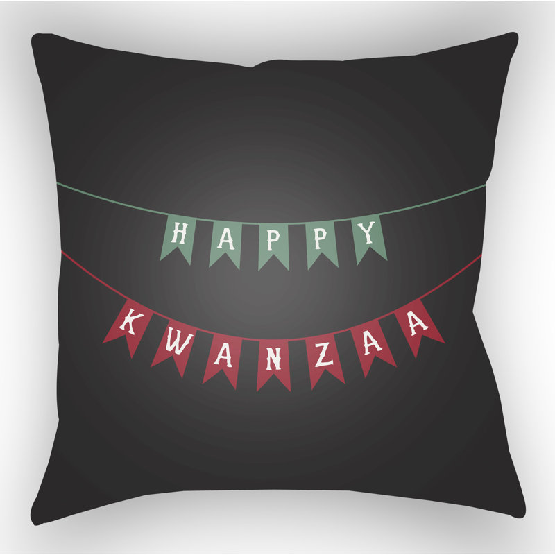 Indoor/Outdoor Throw Pillow, 18" H x 18" W x 4" D, Black/Green/Red