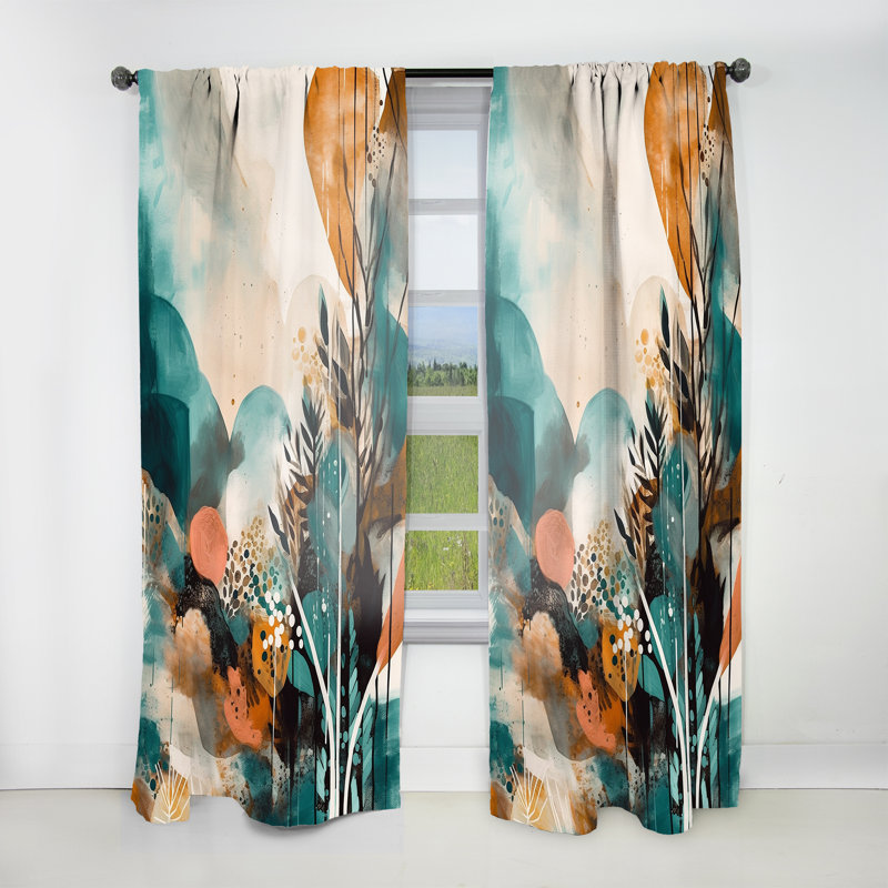 Kielee - Visions vertes et crème en boho - Rideau traditionnel en velours - obscurcissant - 1 panneau, L 52 po x L 63 po