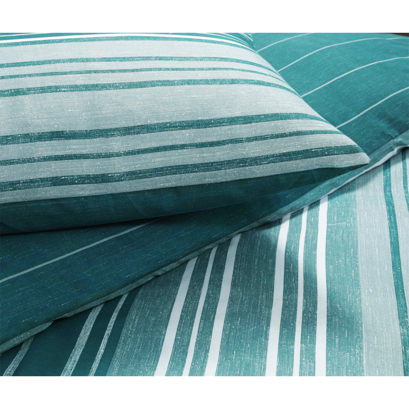 Mahn Striped Duvet Cover Set with Pillowcases, Double - 2 Pillowcases (80 x 80 cm), Teal
