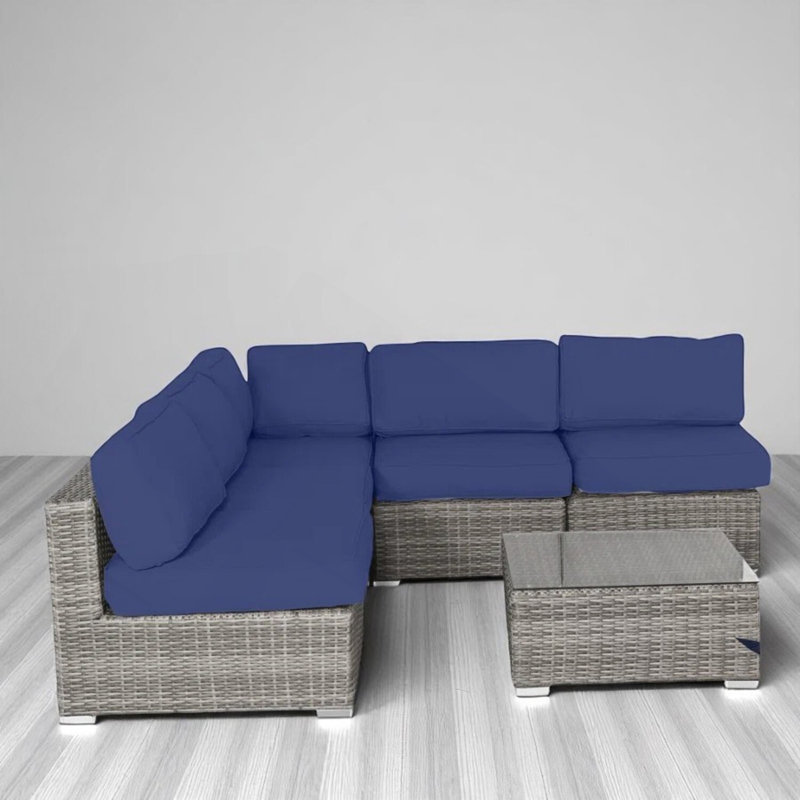 Ensemble de meubles de patio en osier 6 pièces avec coussins entièrement assemblés