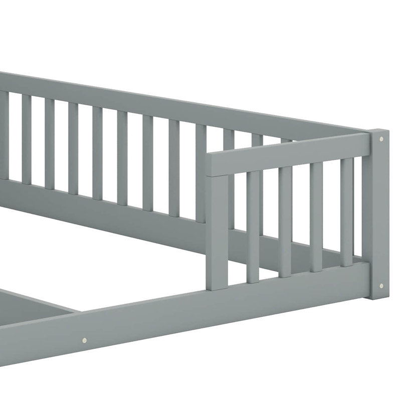 Lit double simple avec barrière de sécurité et garde-corps, gris