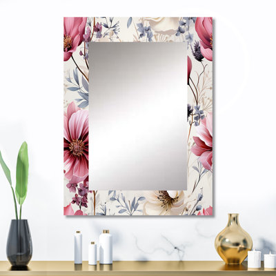 Fleur sauvage rose et beige Debarh Paradise - grand miroir floral, décor de miroir mural unique, impression sur métal