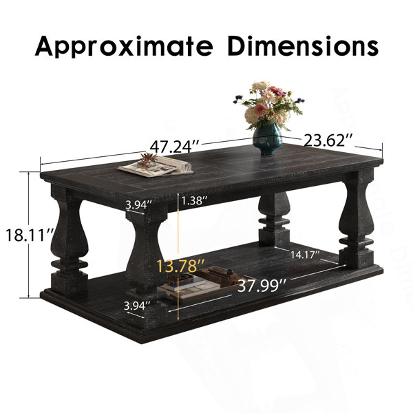 Latitude Run® 47.24-Inch Long Rustic Coffee Table With Storage Shelf ...
