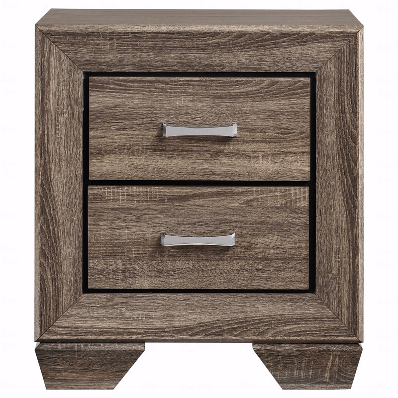 Table de chevet rectangulaire à 2 tiroirs, Taupe