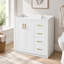 Meuble-lavabo blanc sur pied de style vintage, 74,2 cm (29,21 pouces), en bois de peuplier et MDF ; comprend trois tiroirs et un garde-robe ; facile à assembler ; lavabo non inclus.