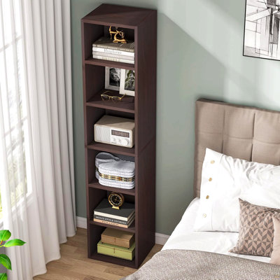 Bibliothèque en coin 70,9 "à 6 niveaux avec cerise pour salon, bureau, chambre à coucher