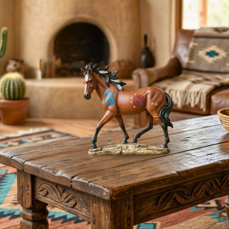Figurine de cheval de résine en résine peinte sculpture de poney chevalier brun brun
