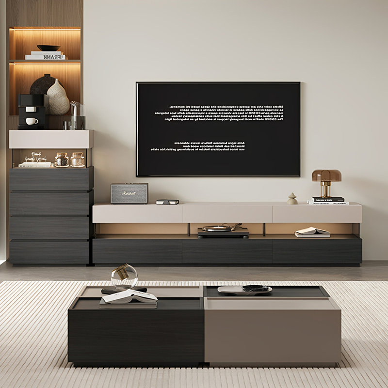 Meuble télé avec rangement Modern Fashion, H 19,68 po x L 78,74 po x l 15,74 po, Blanc cassé / noir