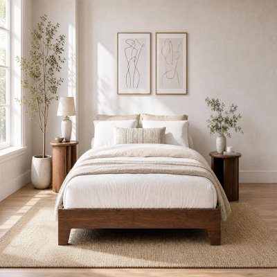 Twin Size Bed Frame with Wooden Slats, Wood Platform Bed Frame, Low Profile Bed, No Box Spring Needed, Noise-Free, Easy Assembly, Natural Walnut