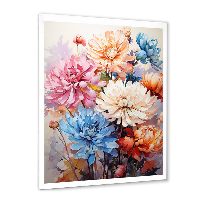 Yafit Chrysanthemums Vibrant Collage III, Cadre photo blanc, H 32 po x l 24 po x P 1 po