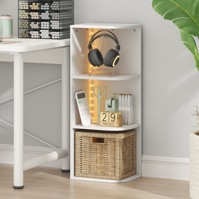Furinno PASIR Book Shelf with LED Lights, 3-Tier Corner LED Bookshelf, Open Shelves Bookcase, 9.3 x 12 x 31.5, for Home Office, Living Room, Study Room, Amber Pine