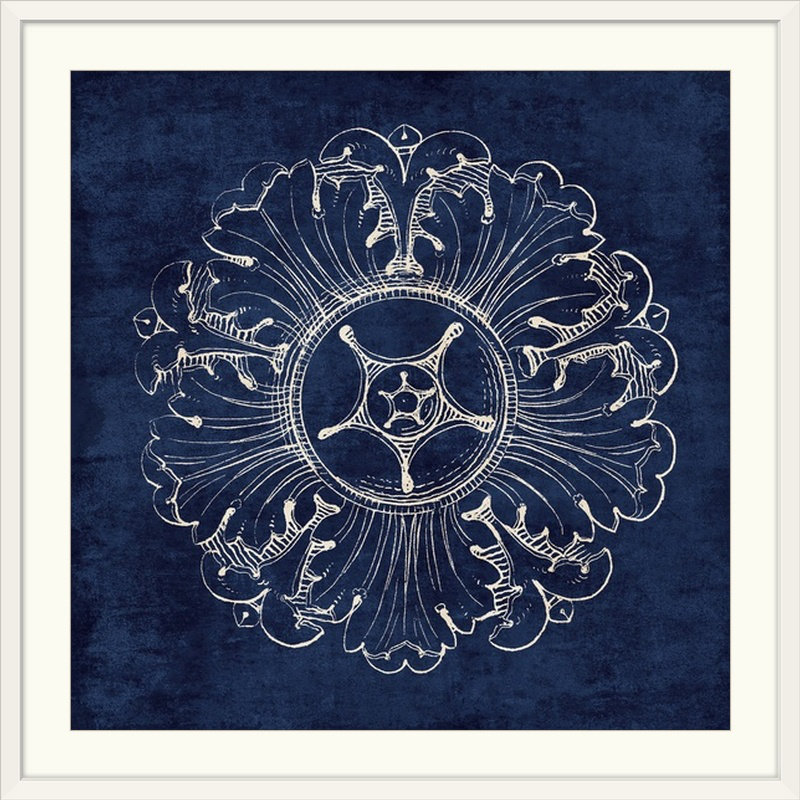 «Rosette VI», reproduction d'impression en indigo, H 32 po x l 32 po x P 1 po, Cadre blanc