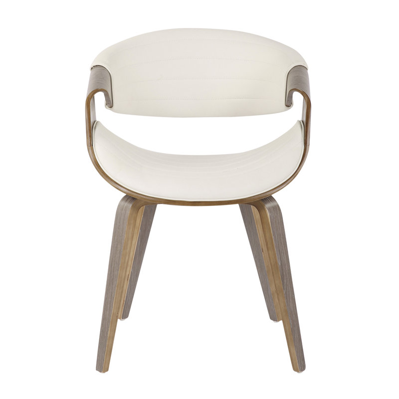 Chaise de salle à manger / d'appoint Mid-Century moderne en bois et similicuir, Blanc