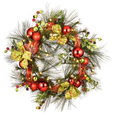 The Twillery Co.® Holiday Wreath with Red and Gold Ornaments, Berries,  Pinecones and Ribbon & Reviews