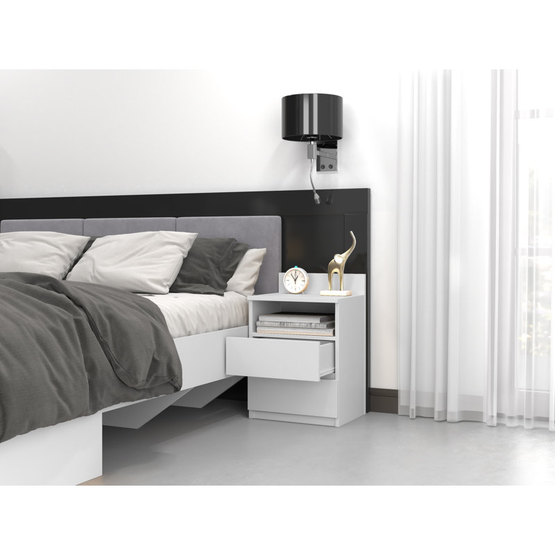 Abril 2 Drawer Bedside Table, White