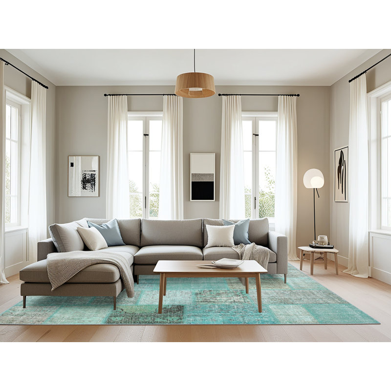 Tapis géométrique bleu ciel, Rectangle 8 pi x 12 pi