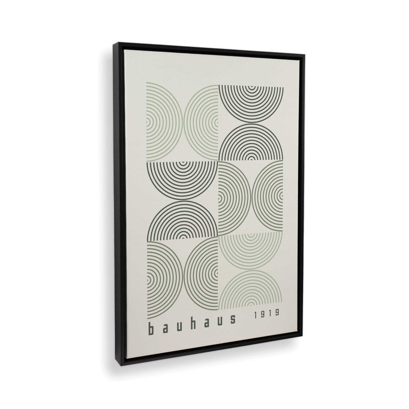 Affiche de composition Bauhaus, Beige/vert, Cadre flottant noir satiné, H 18,75 po x l 12,75 po