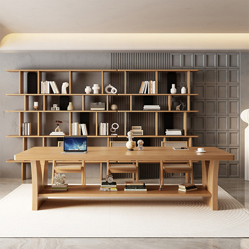 Bureau rectangulaire brun en bois massif, H 29,53 po x l 62,99 po x P 27,56 po