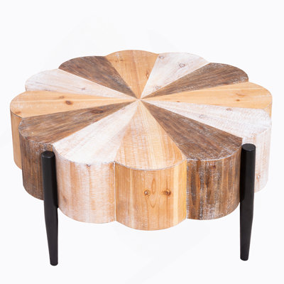 Rustic Manufactured Wood Flower - Shaped Coffee Table With Metal Legs, 31.7" Diameter Vintage Distressed Center Table For Living Room