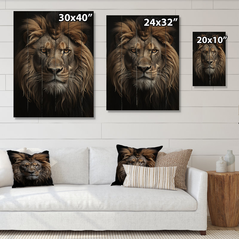 «Animal Angry Lion», reproduction sur bois sans cadre, H 20 po x l 10 po x P 0,78 po